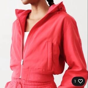 Athleta Womens Pink Cropped Hooded Bomber Jacket Windbreaker Small S/T